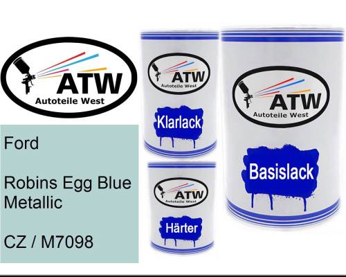Ford, Robins Egg Blue Metallic, CZ / M7098: 500ml Lackdose + 500ml Klarlack + 250ml Härter - Set, von ATW Autoteile West.